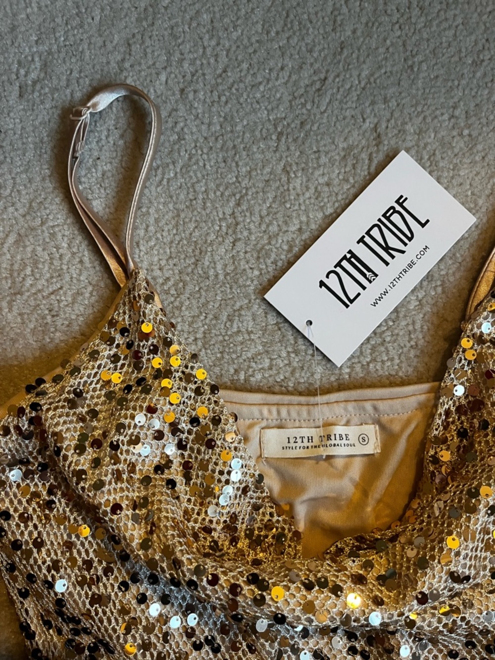 12th Tribe Champagne Gold Sequin Cowl Slip Dress
